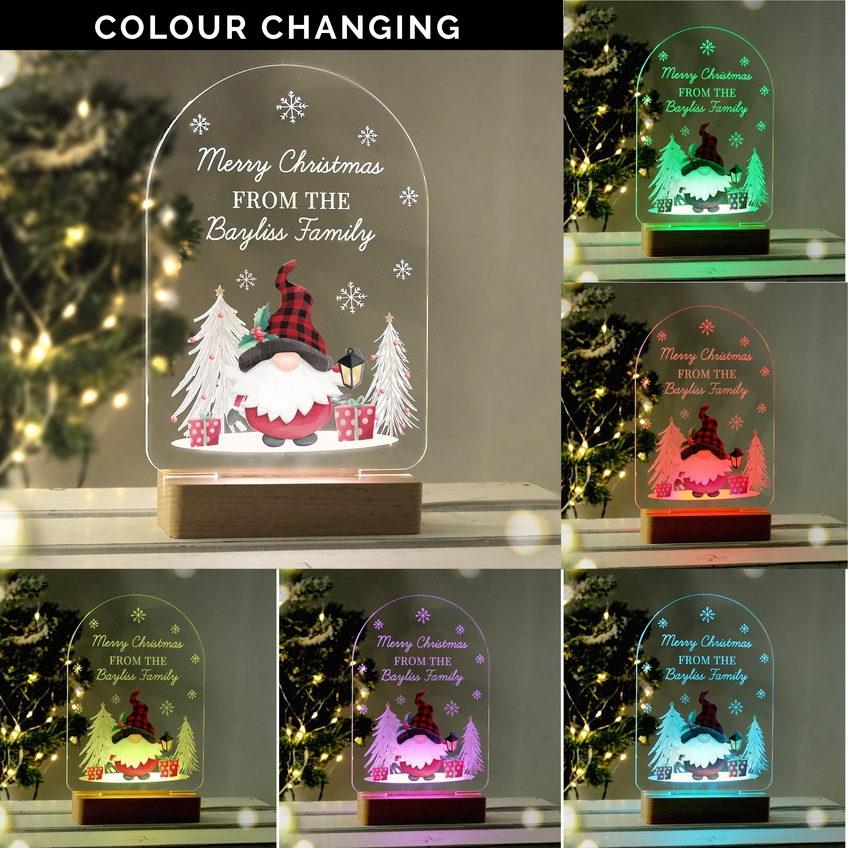 Personalised Gonk Wooden Based LED Christmas Light - gift & personalise