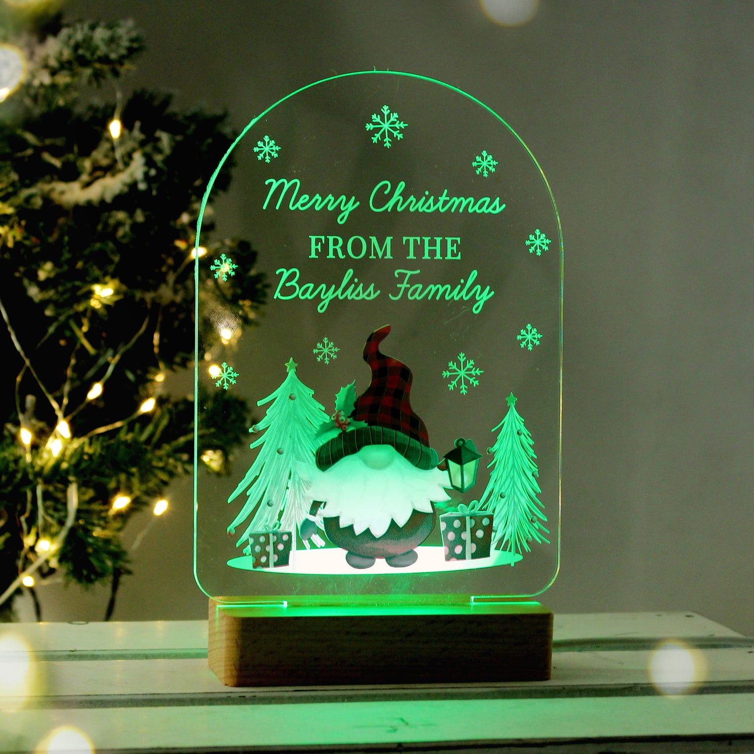 Personalised Gonk Wooden Based LED Christmas Light - gift & personalise