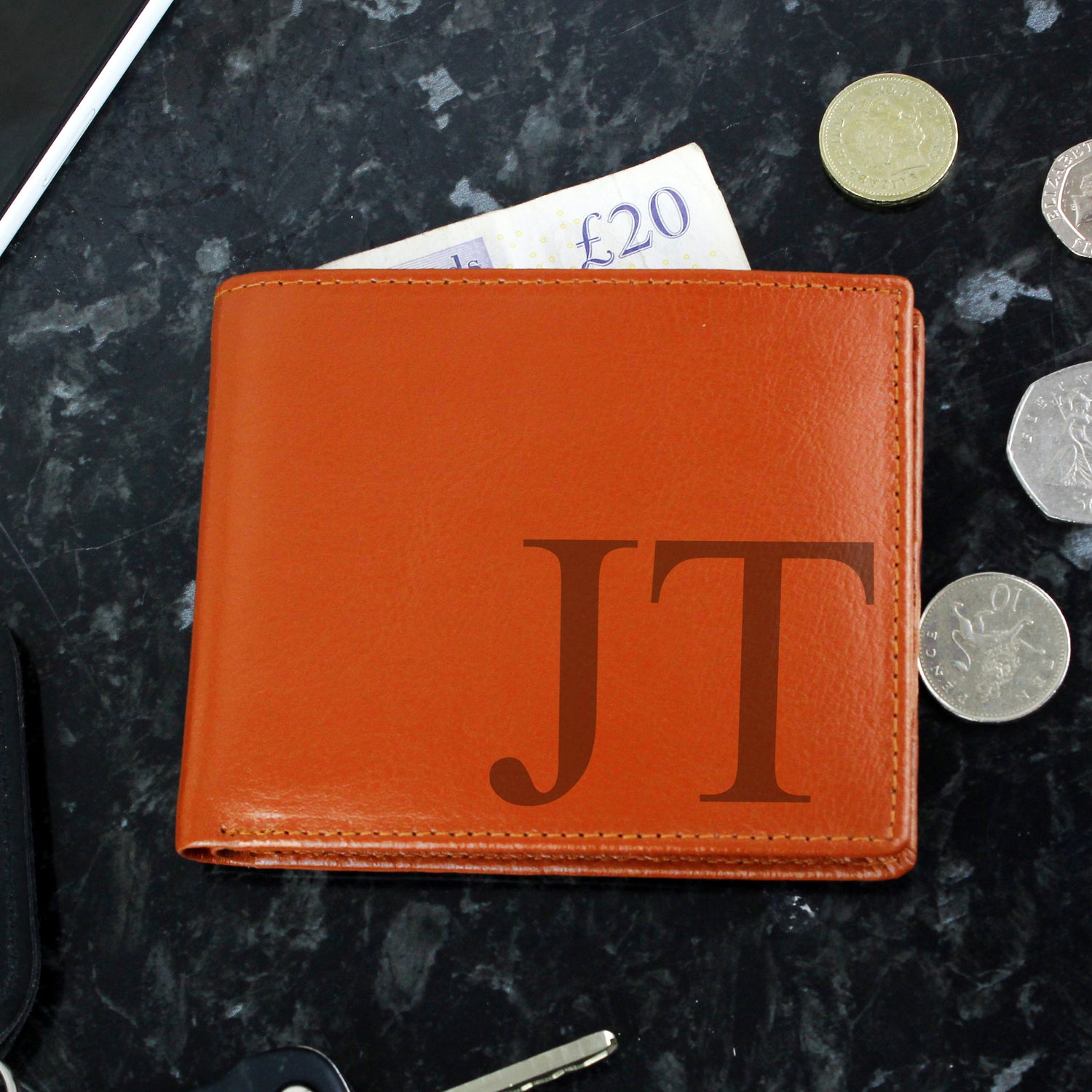 Personalised Big Initials Tan Leather Wallet - gift & personalise