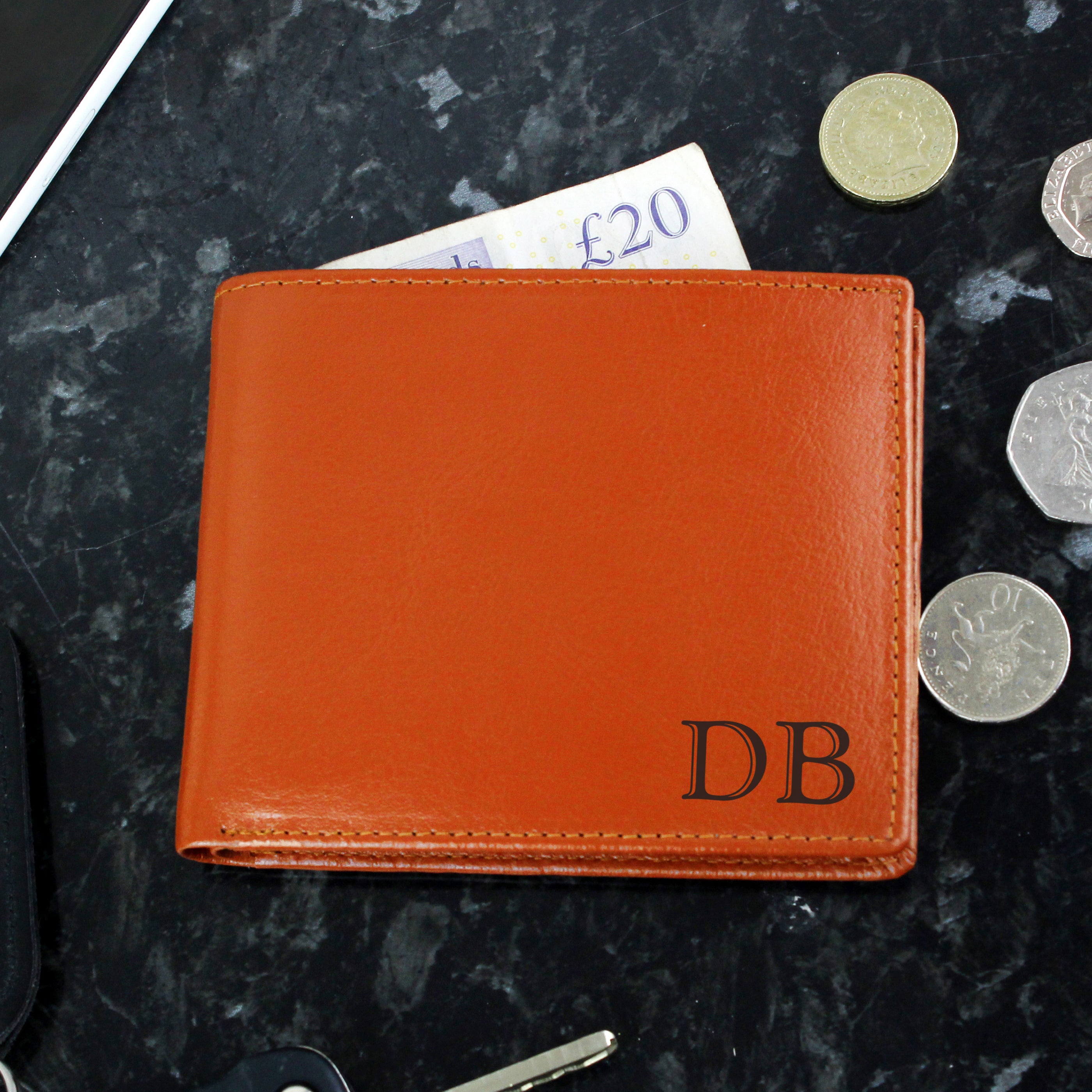 Personalised Initials Tan Leather Wallet - gift & personalise