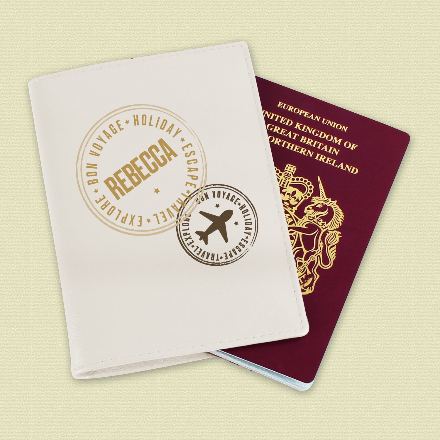 Personalised Stamped Cream Passport Holder - gift & personalise