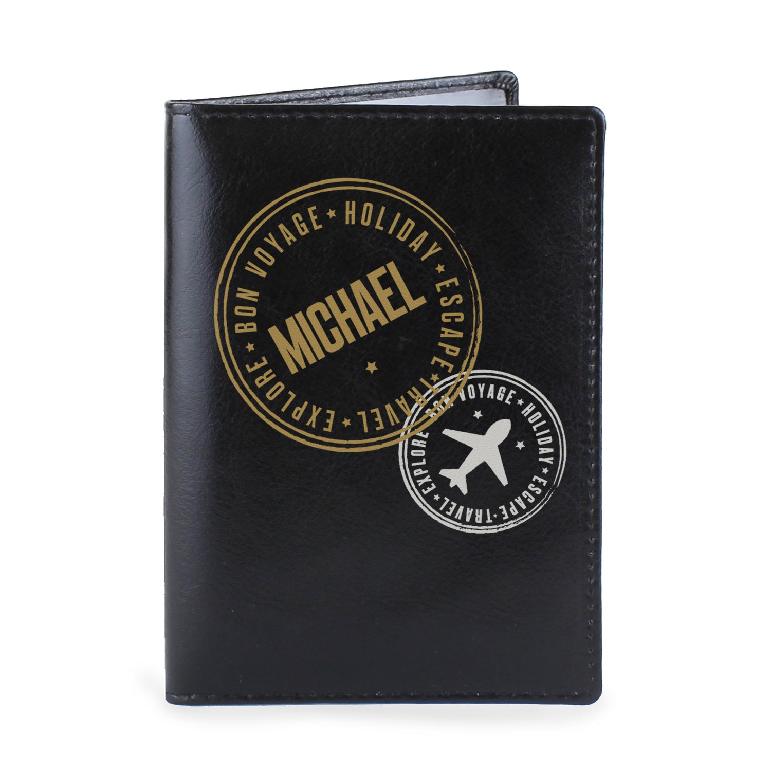 Personalised Stamped Black Passport Holder - gift & personalise