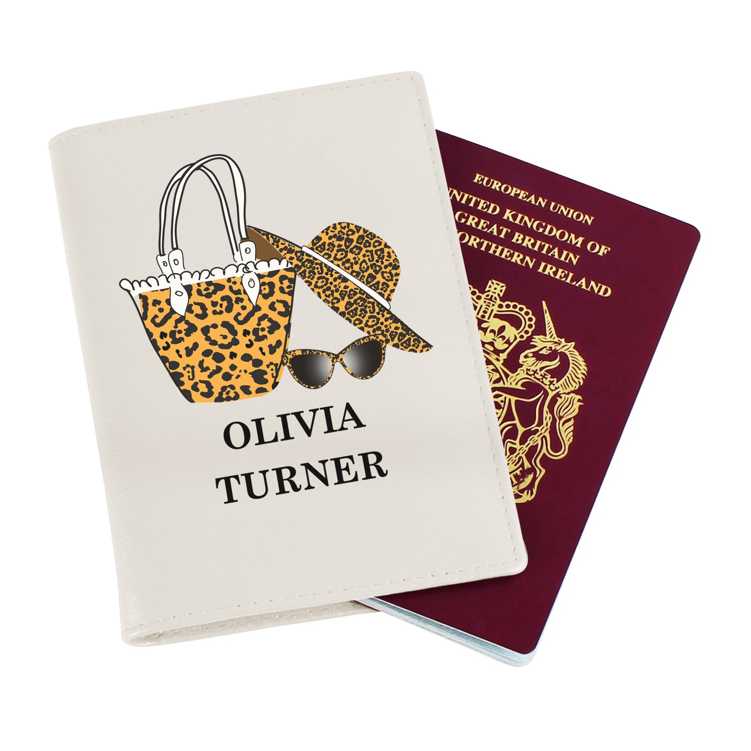 Personalised Leopard Print Cream Passport Holder - gift & personalise