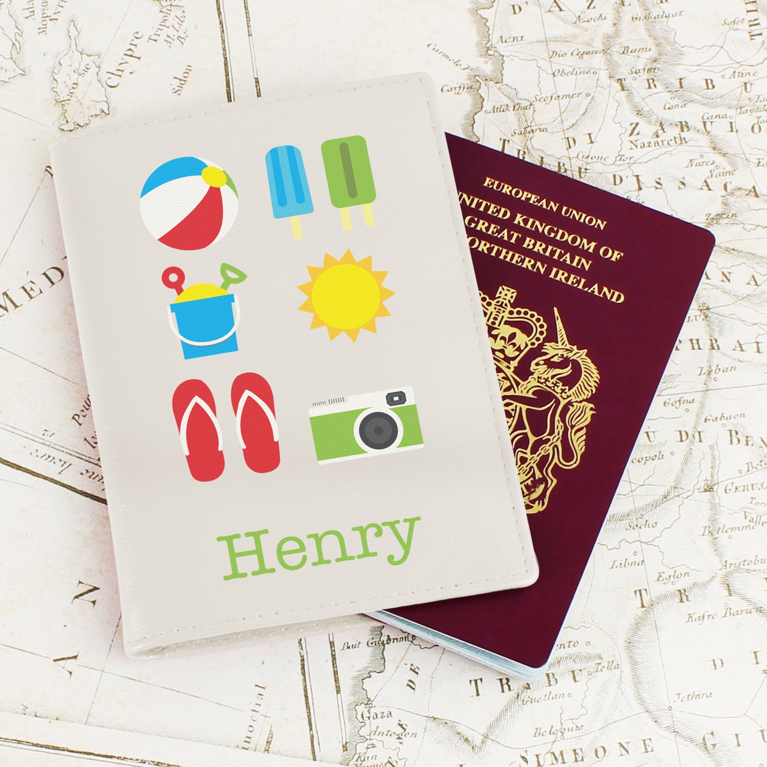 Personalised Bright Travel Cream Passport Holder - gift & personalise