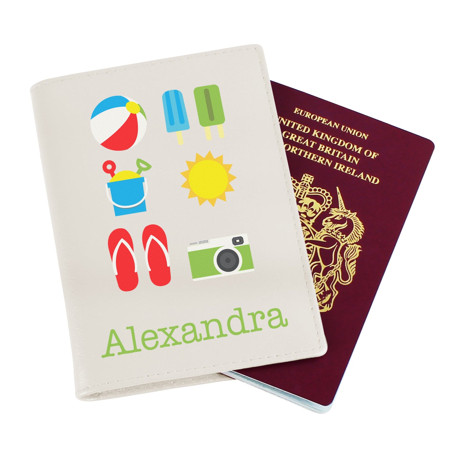 Personalised Bright Travel Cream Passport Holder - gift & personalise