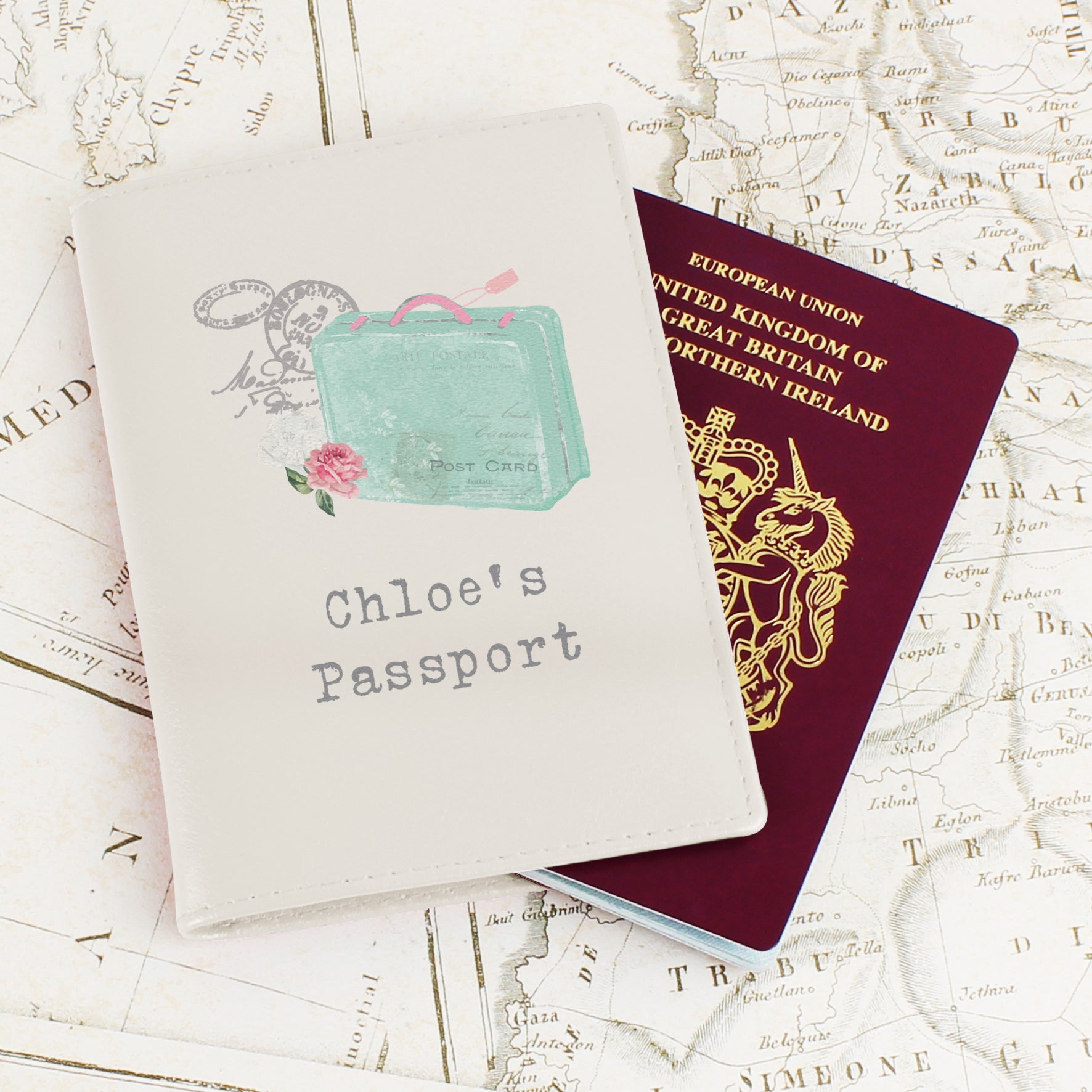 Personalised Vintage Pastel Travel Cream Passport Holder - gift & personalise