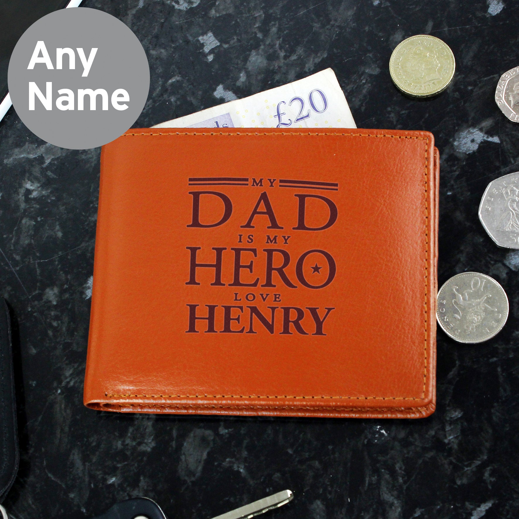 Personalised My Dad is My Hero Tan Leather Wallet - gift & personalise