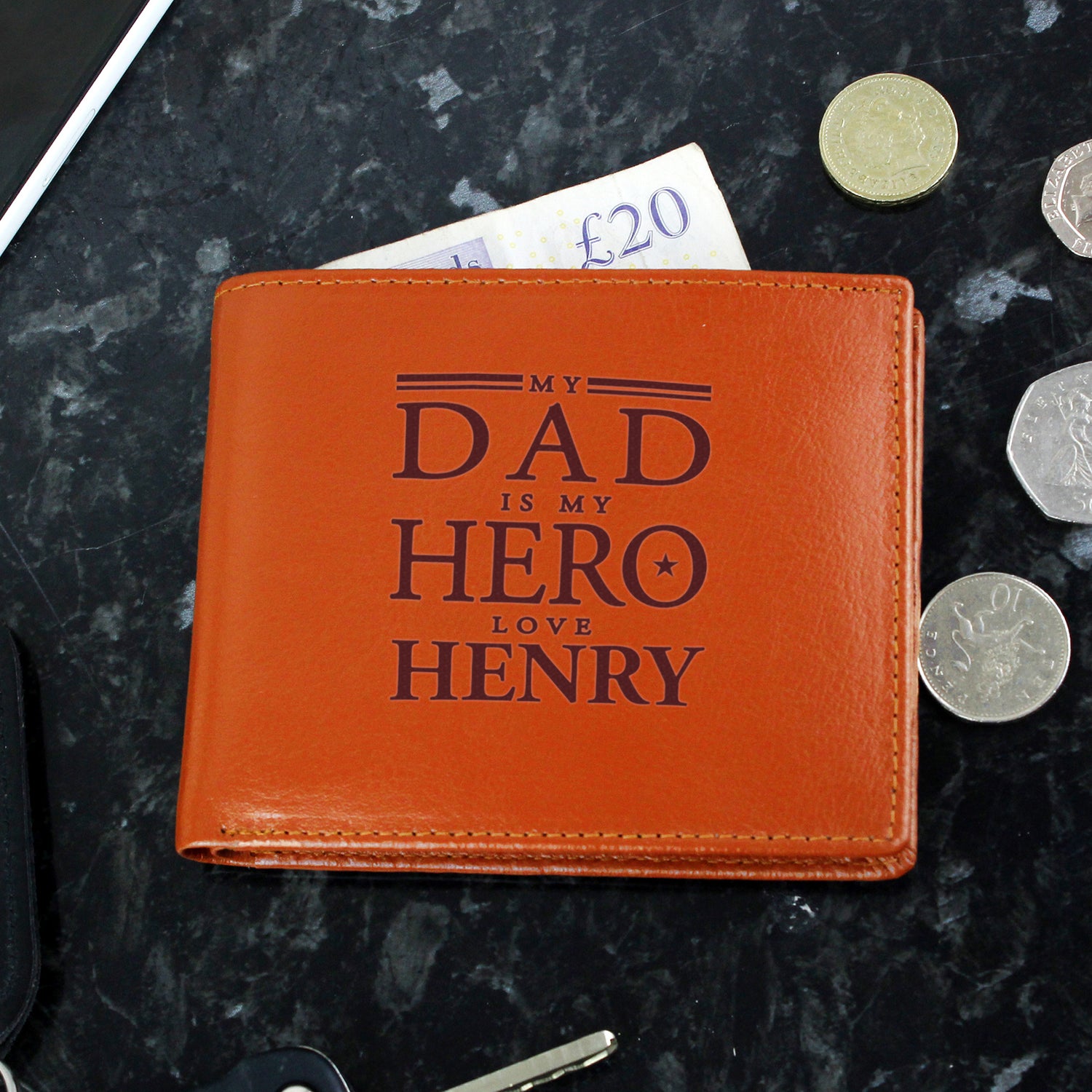 Personalised My Dad is My Hero Tan Leather Wallet - gift & personalise