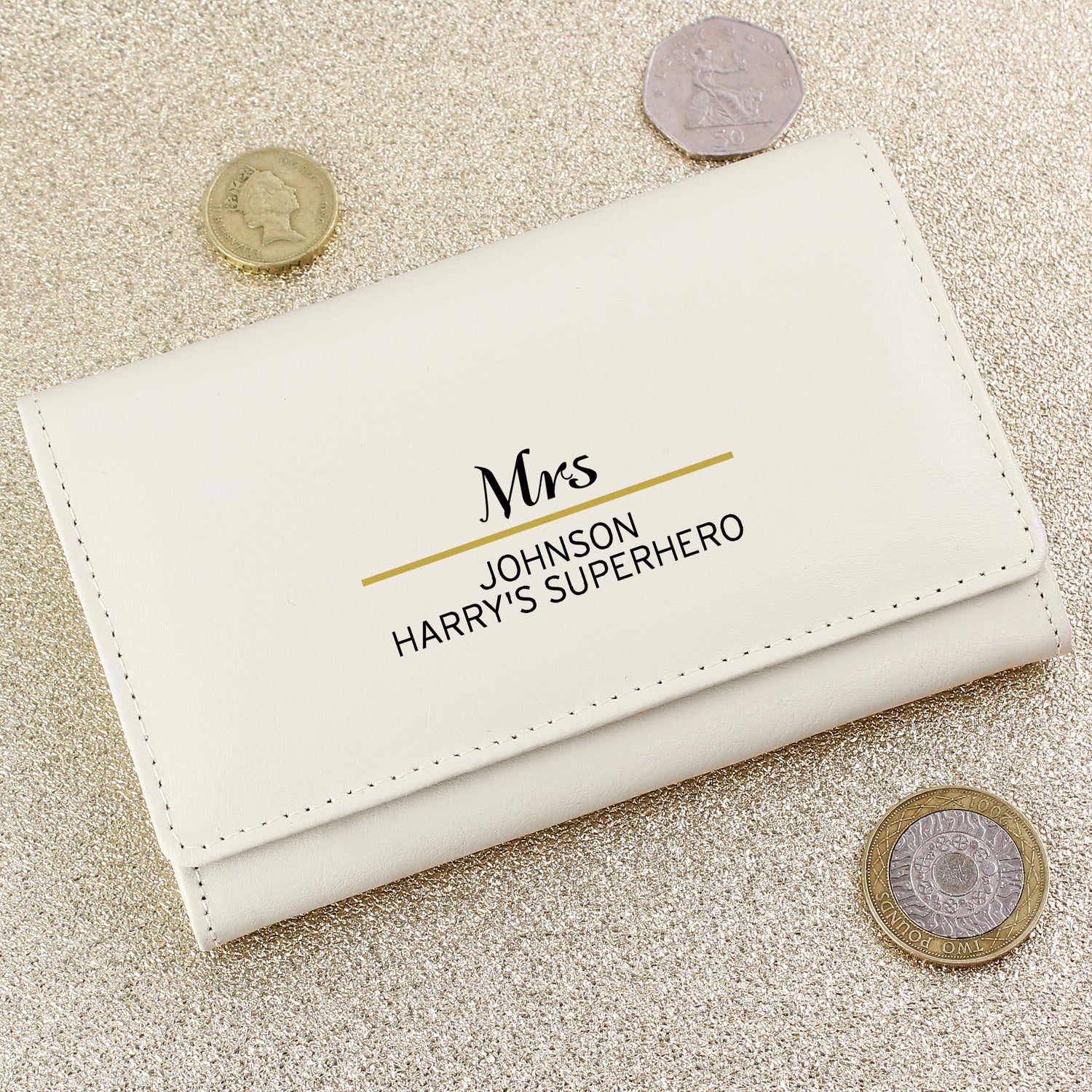 Personalised Classic Cream Leather Purse - gift & personalise