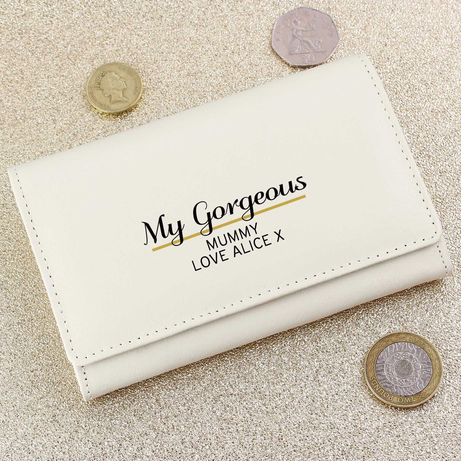 Personalised Classic Cream Leather Purse - gift & personalise