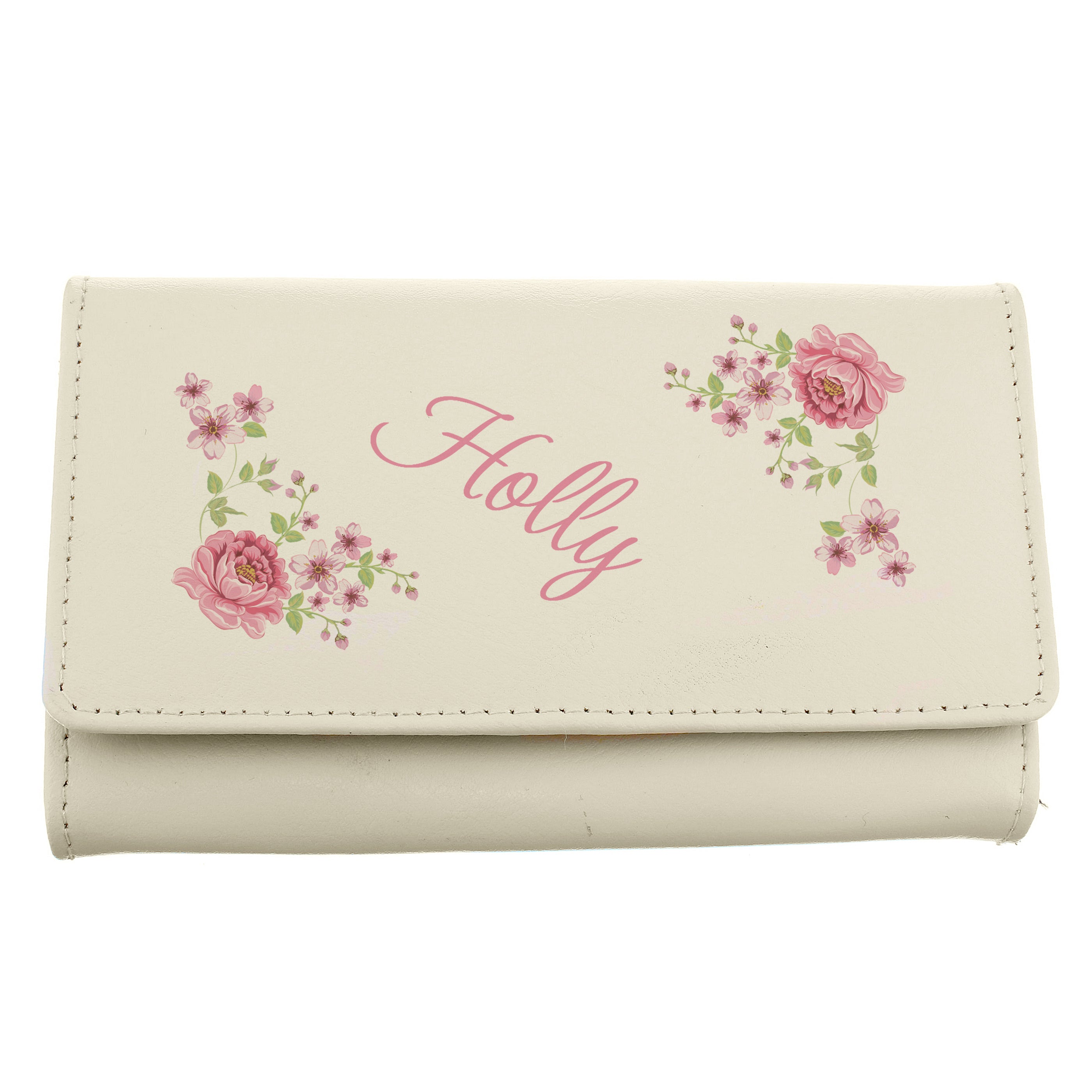 Personalised Floral Cream Leather Purse - gift & personalise