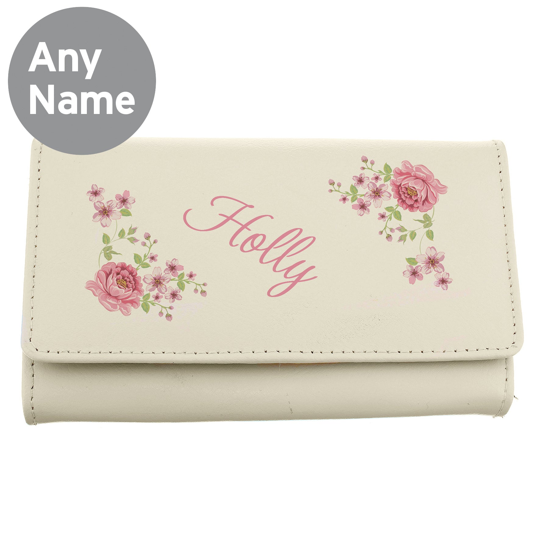 Personalised Floral Cream Leather Purse - gift & personalise