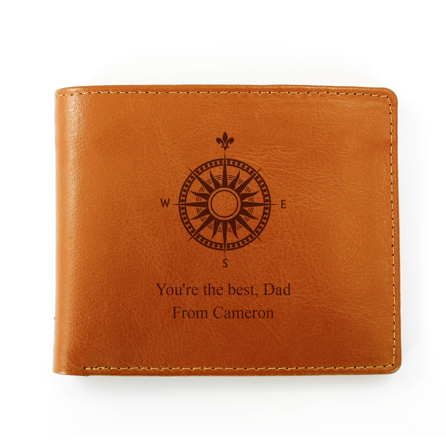 Personalised Compass Tan Leather Wallet - gift & personalise