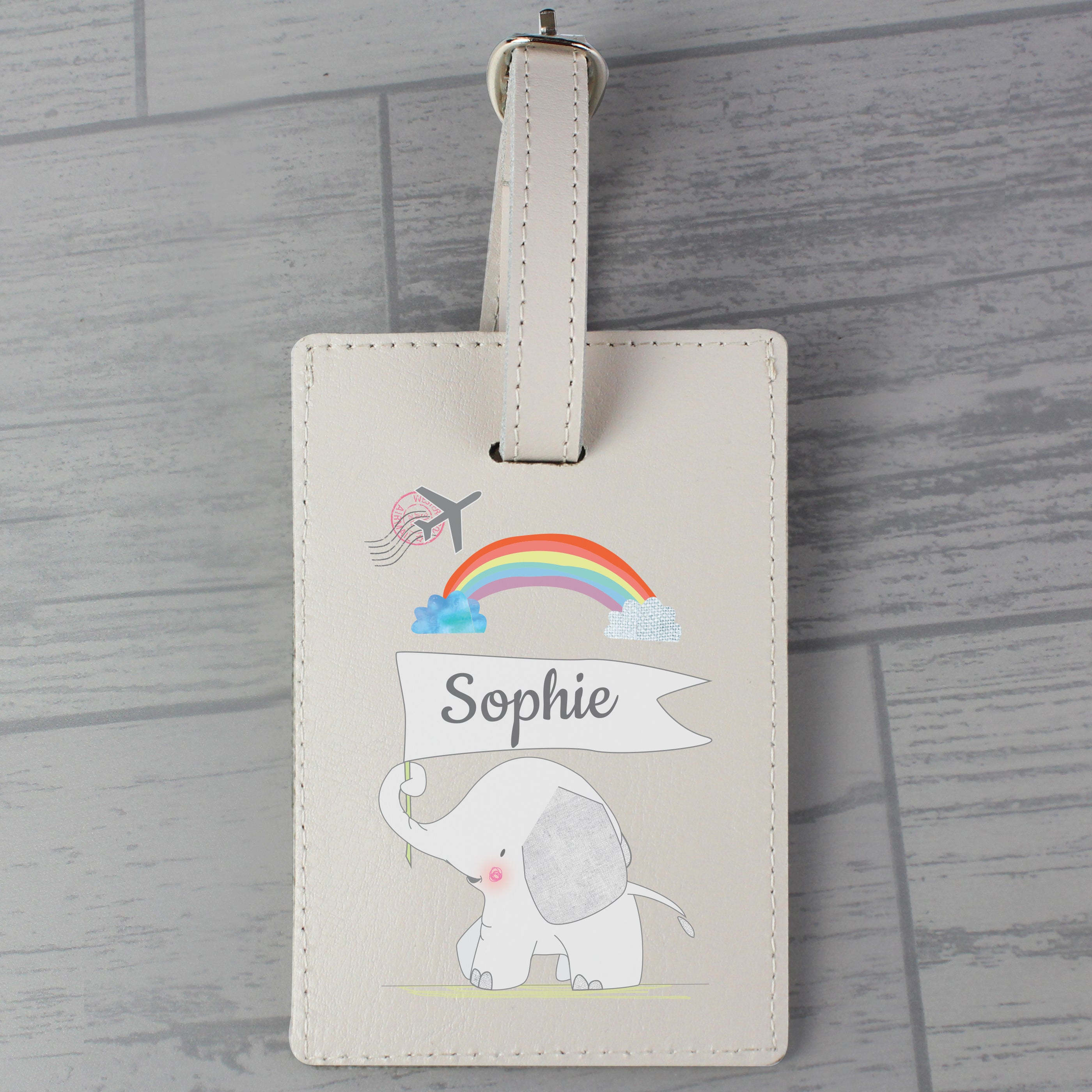 Personalised Hessian Elephant Cream Luggage Tag - gift & personalise