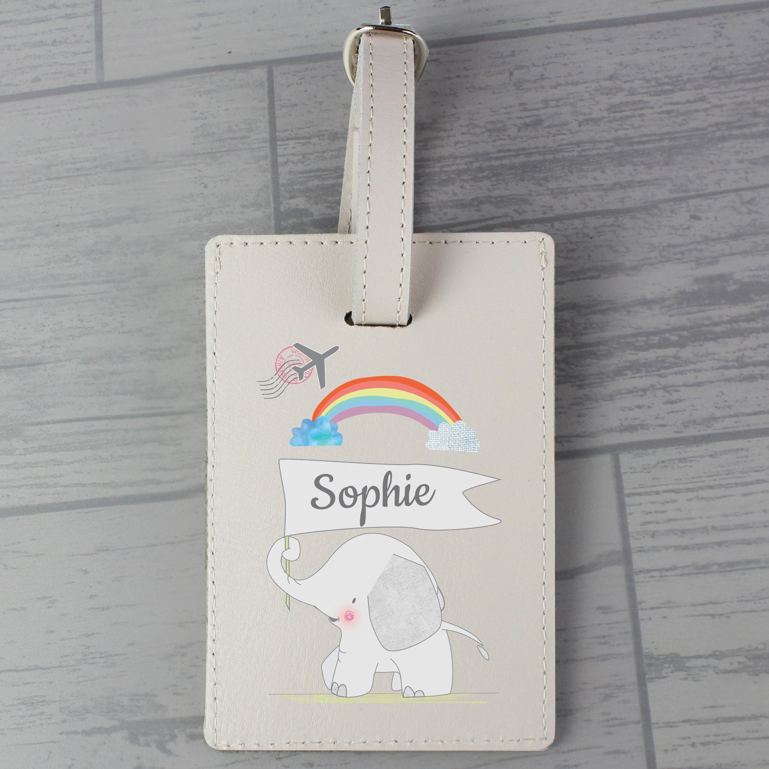 Personalised Hessian Elephant Cream Luggage Tag - gift & personalise