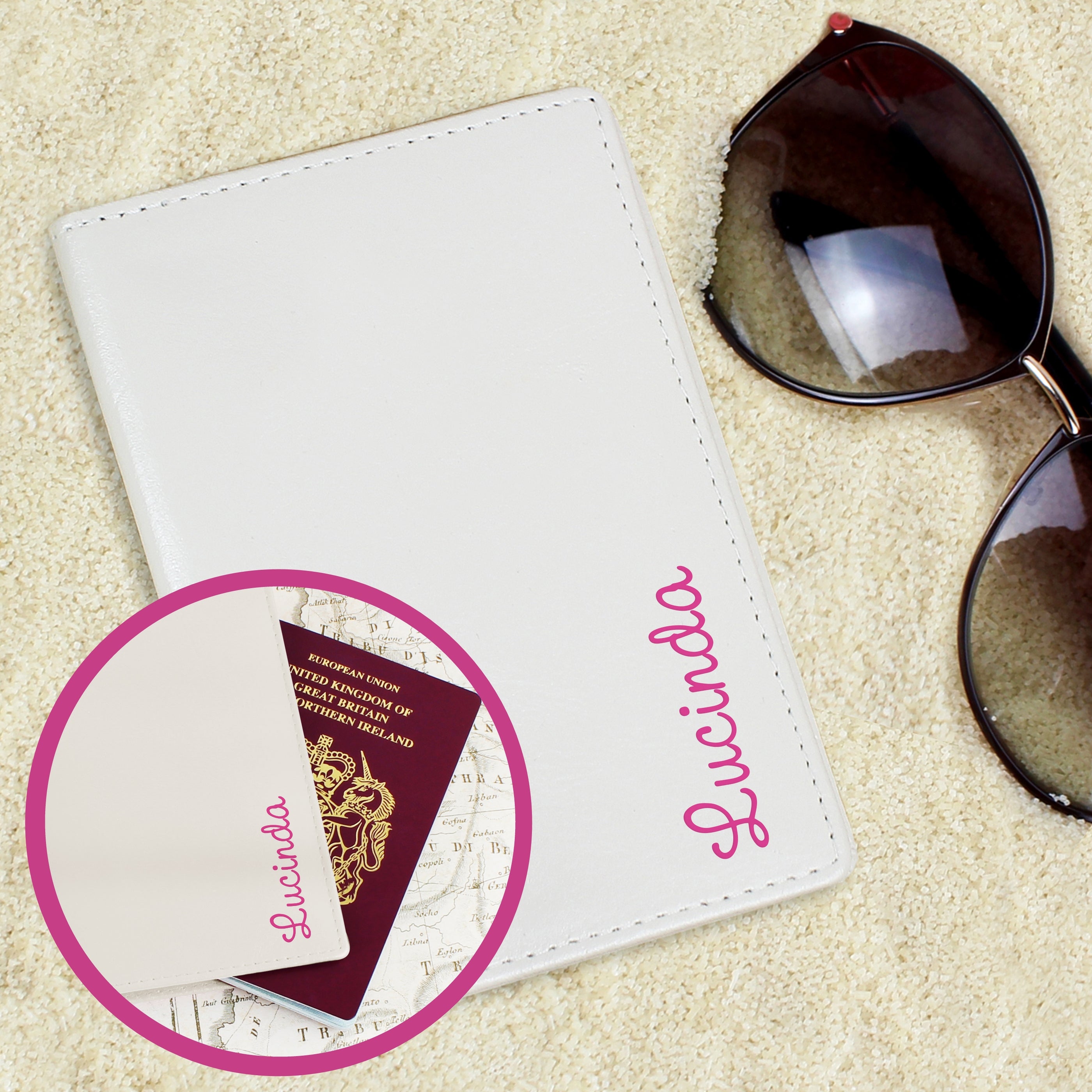 Personalised Pink Name Cream Passport Holder - gift & personalise