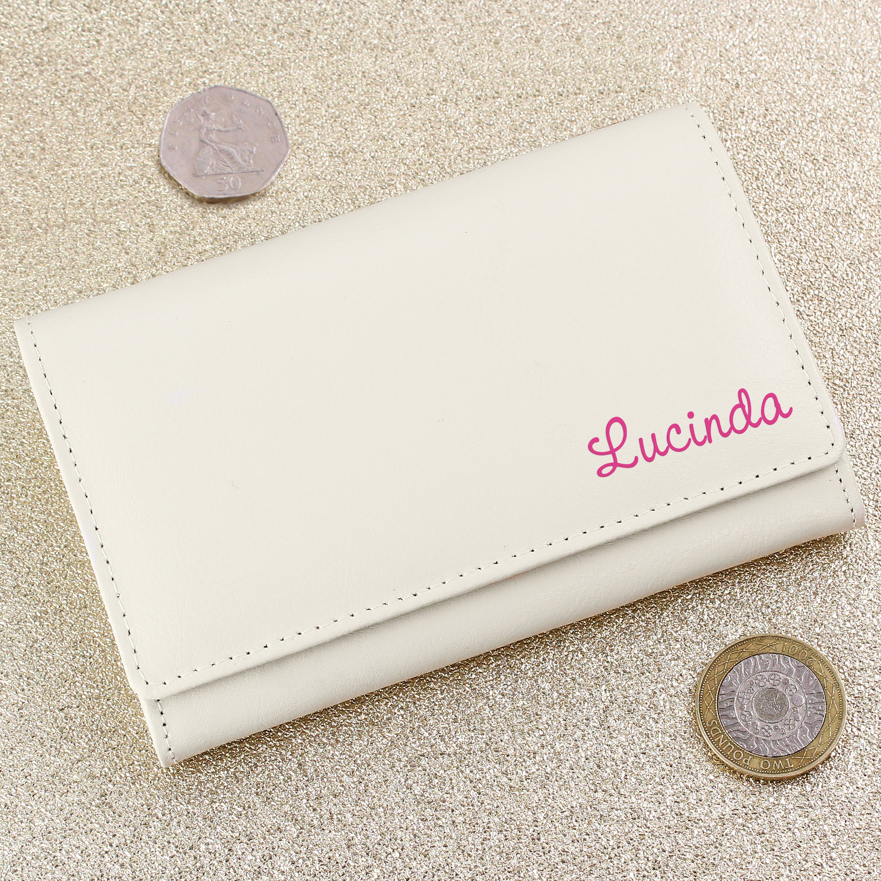 Personalised Pink Name Cream Leather Purse - gift & personalise