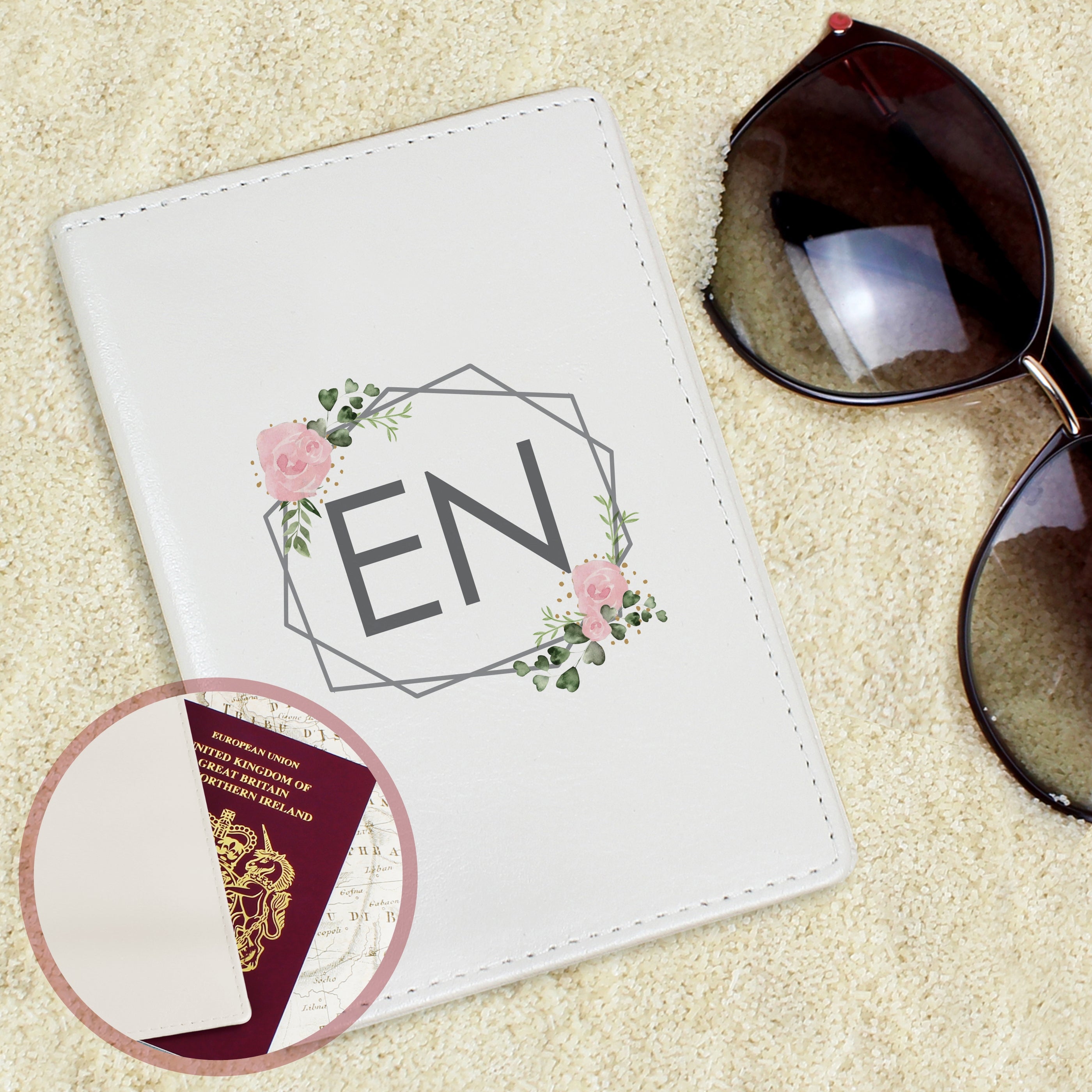 Personalised Floral Cream Passport Holder - gift & personalise