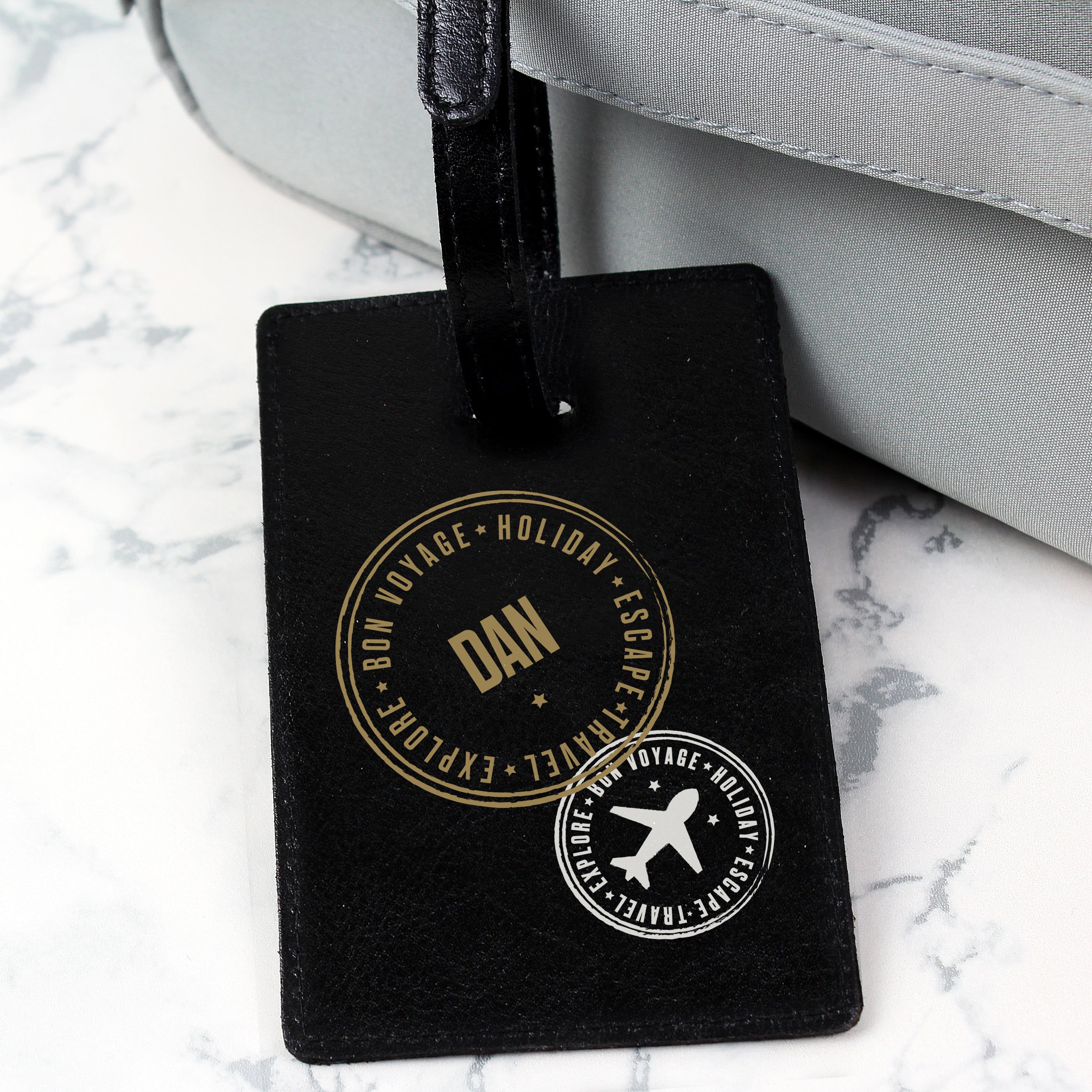 Personalised Stamped Black Luggage Tag - gift & personalise