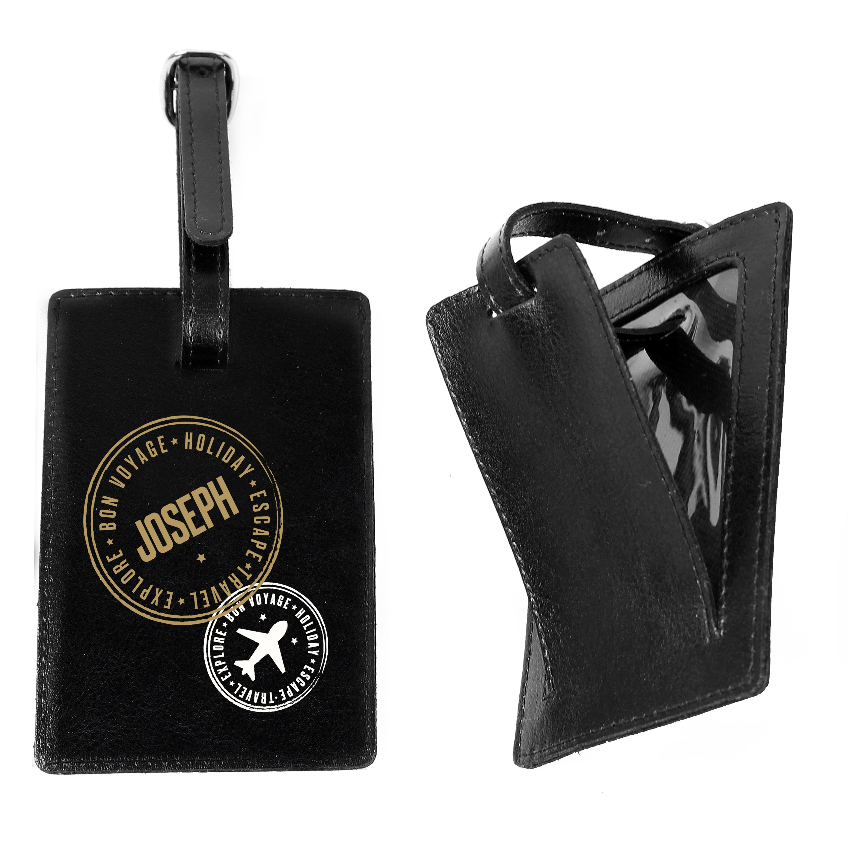 Personalised Stamped Black Luggage Tag - gift & personalise