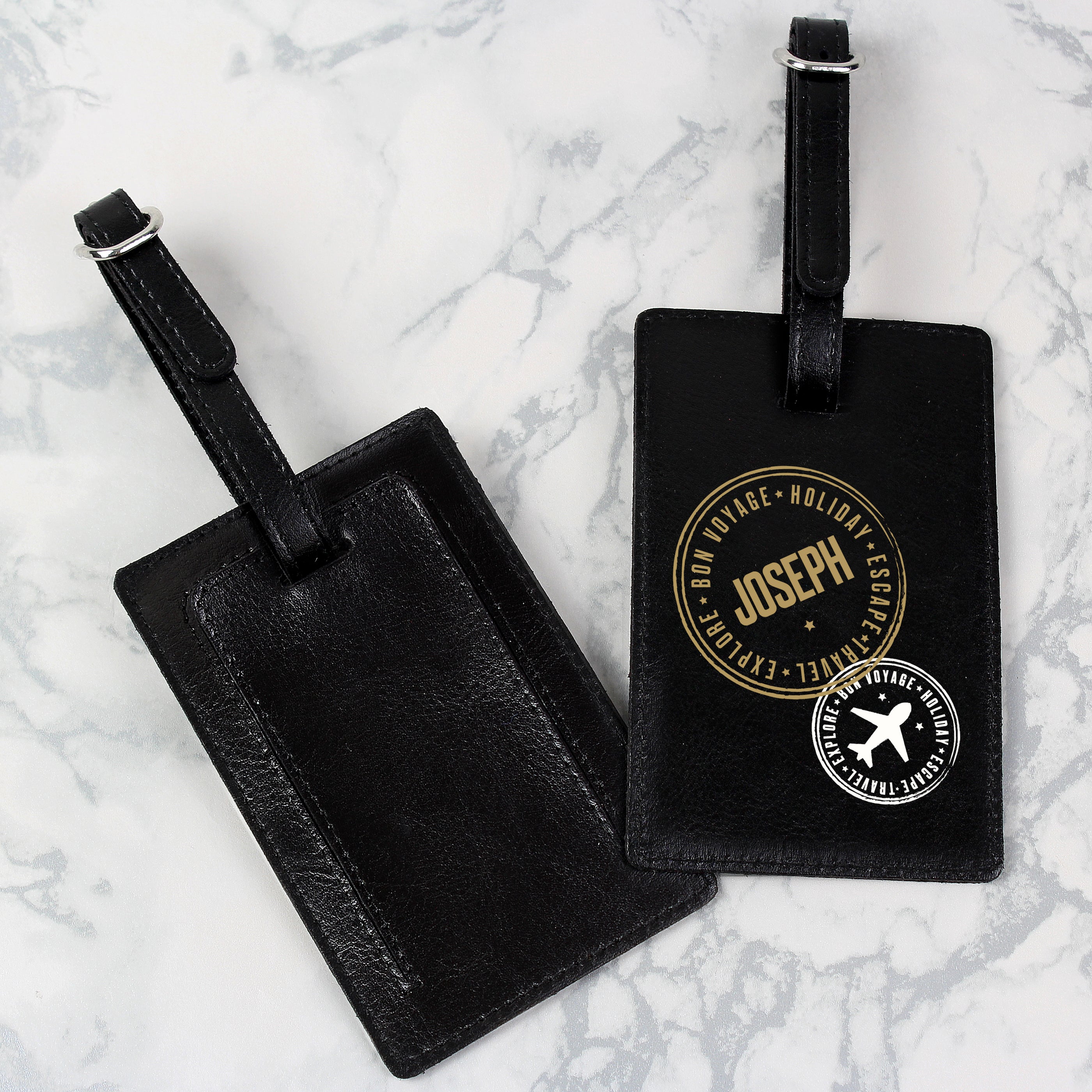 Personalised Stamped Black Luggage Tag - gift & personalise
