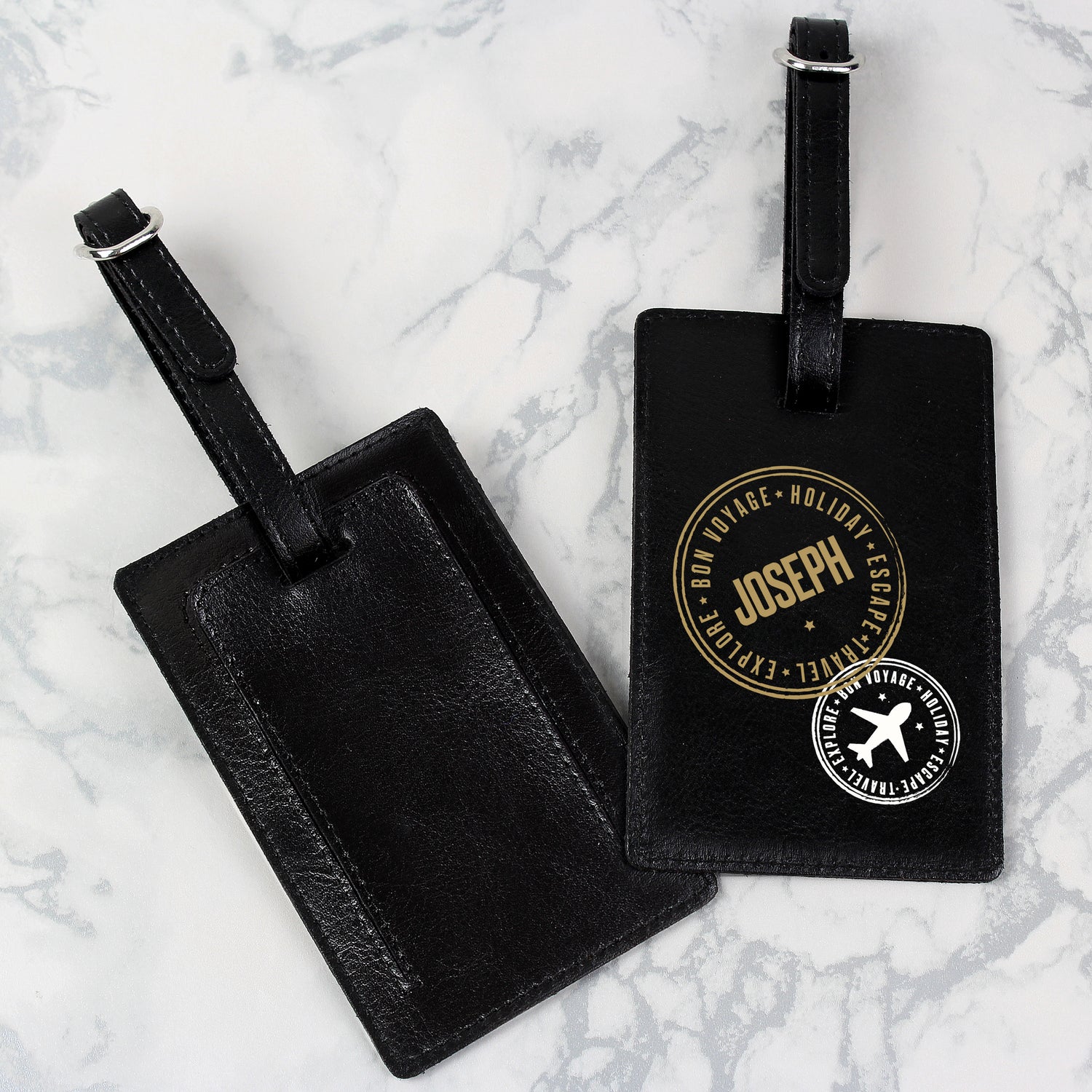 Personalised Stamped Black Luggage Tag - gift & personalise