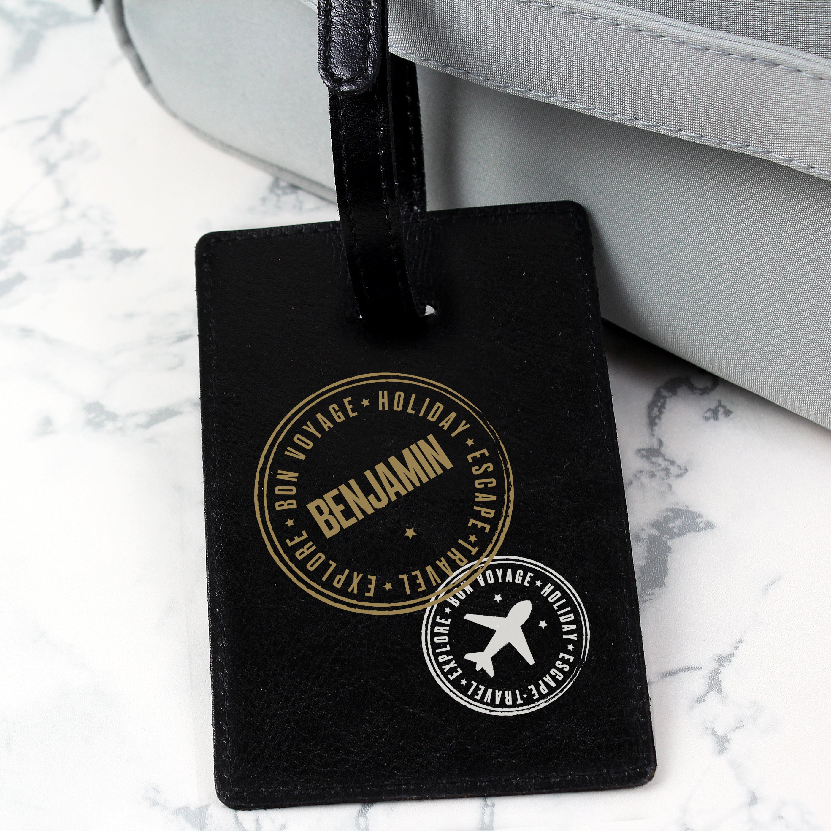 Personalised Stamped Black Luggage Tag - gift & personalise