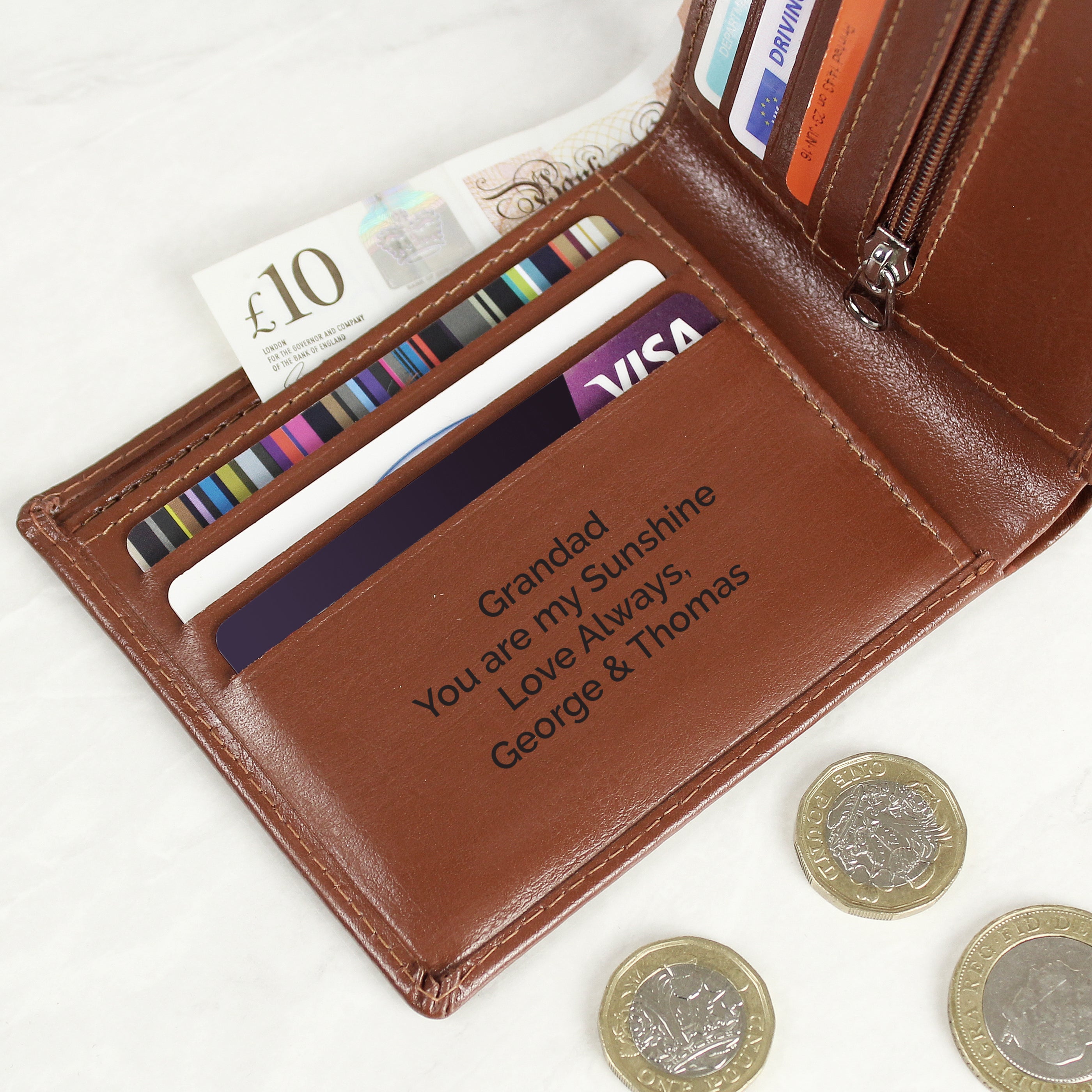 Personalised Free Text Tan Leather Wallet - gift & personalise