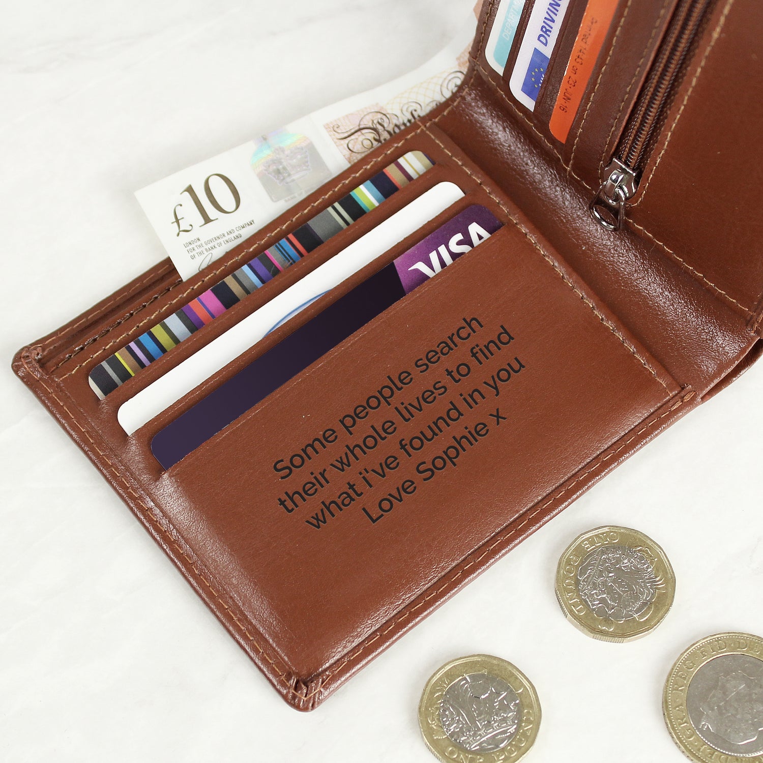 Personalised Free Text Tan Leather Wallet - gift & personalise