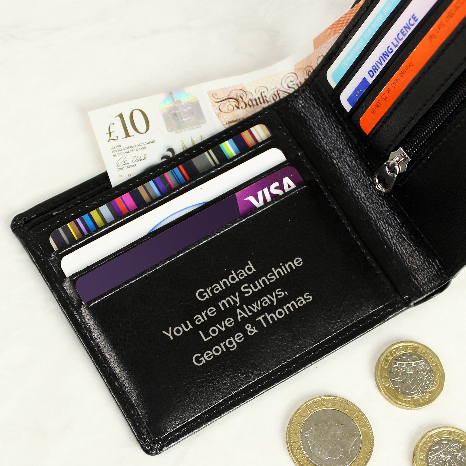 Personalised Free Text Black Leather Wallet - gift & personalise