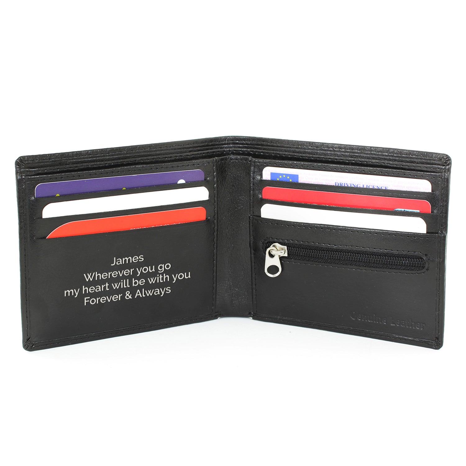 Personalised Free Text Black Leather Wallet - gift & personalise