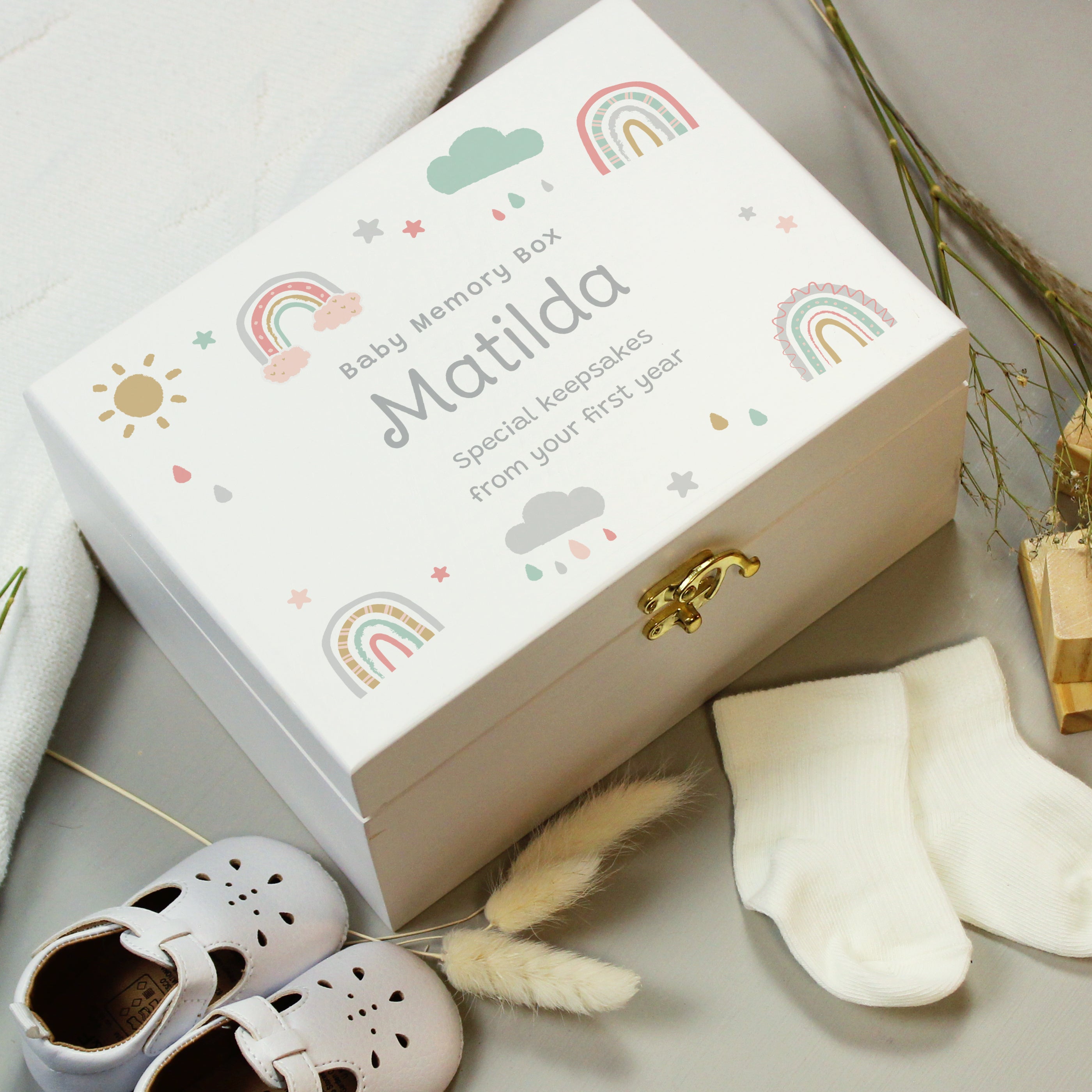 Personalised Rainbow White Wooden Keepsake Box - gift & personalise