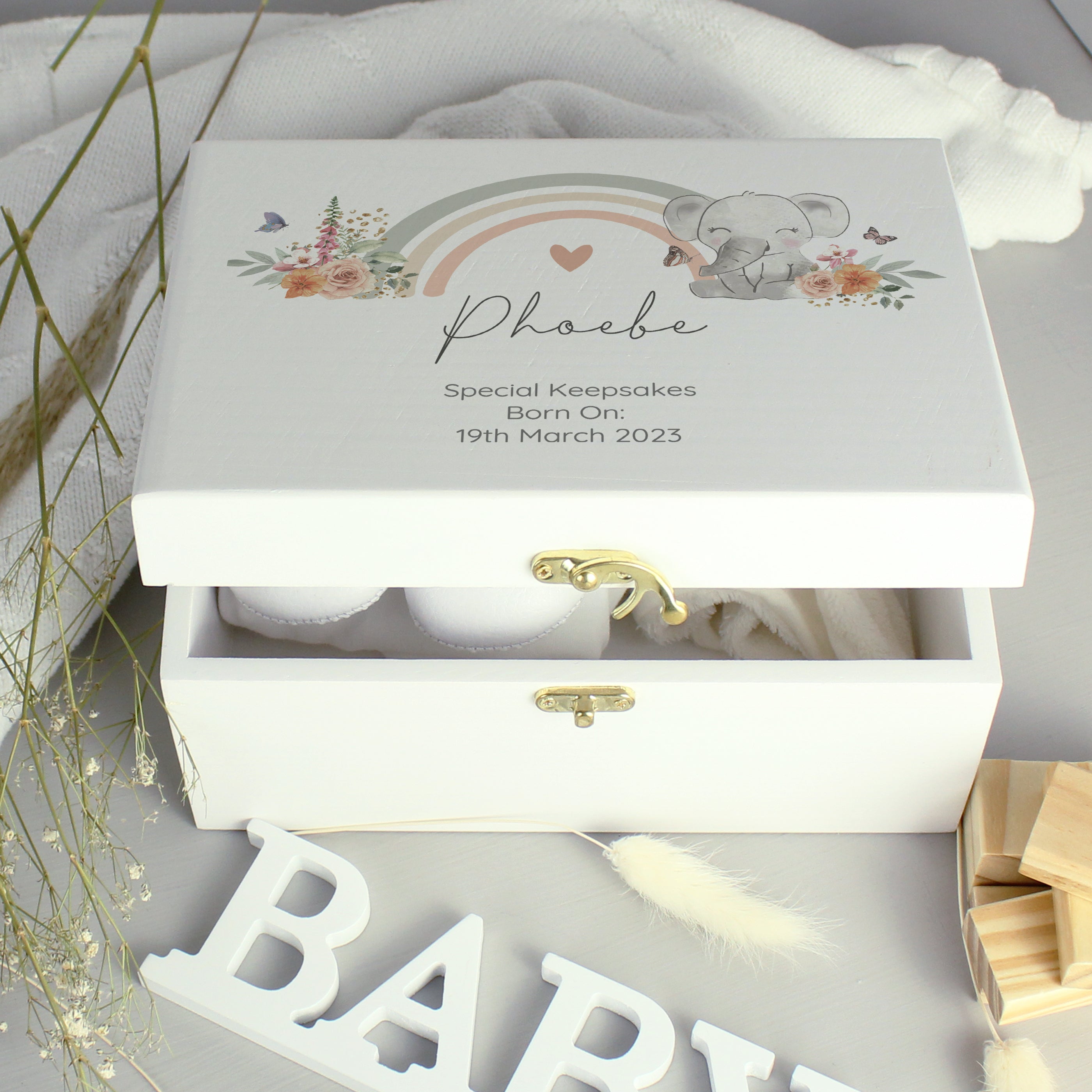 Personalised Elephant Wooden Keepsake Box - gift & personalise