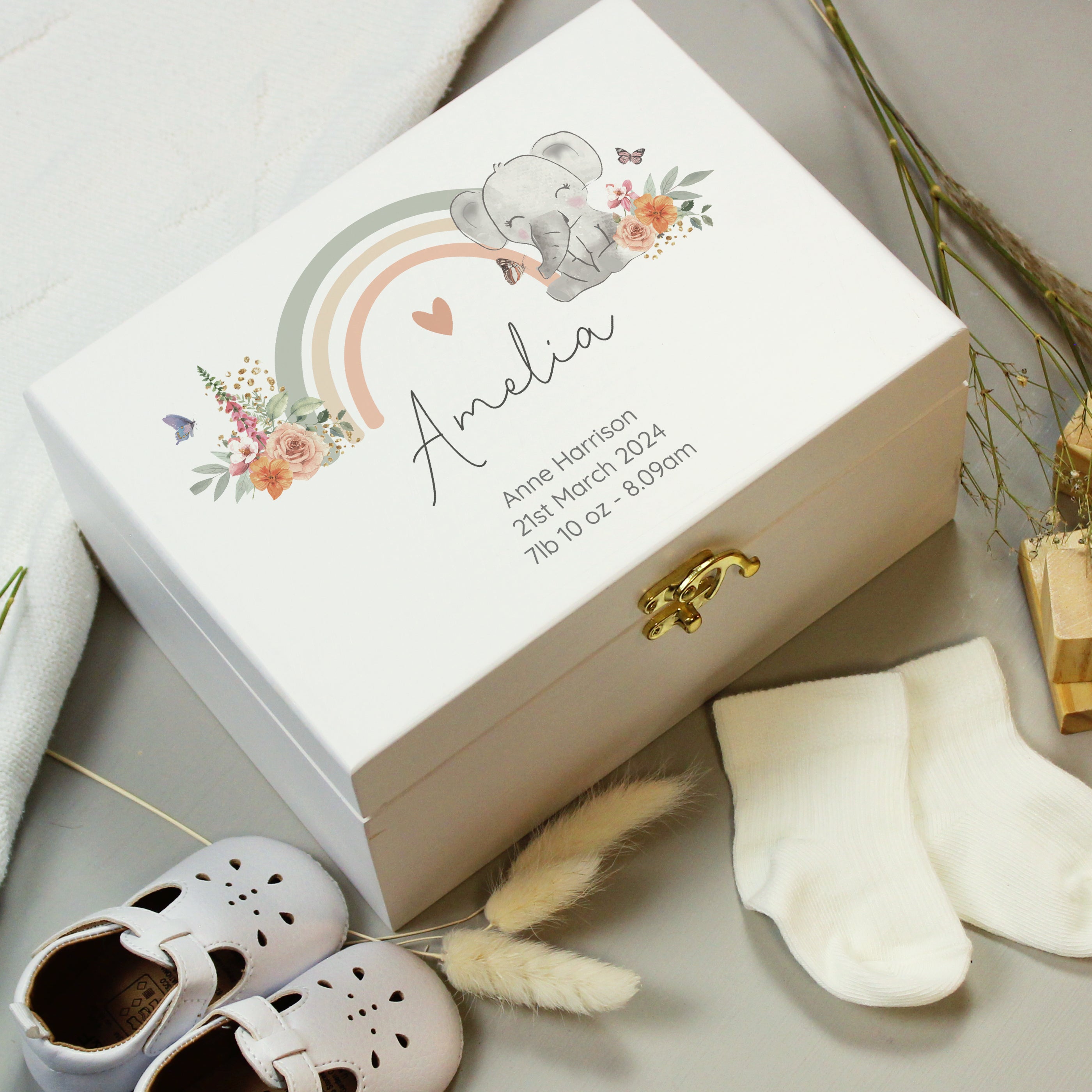 Personalised Elephant Wooden Keepsake Box - gift & personalise