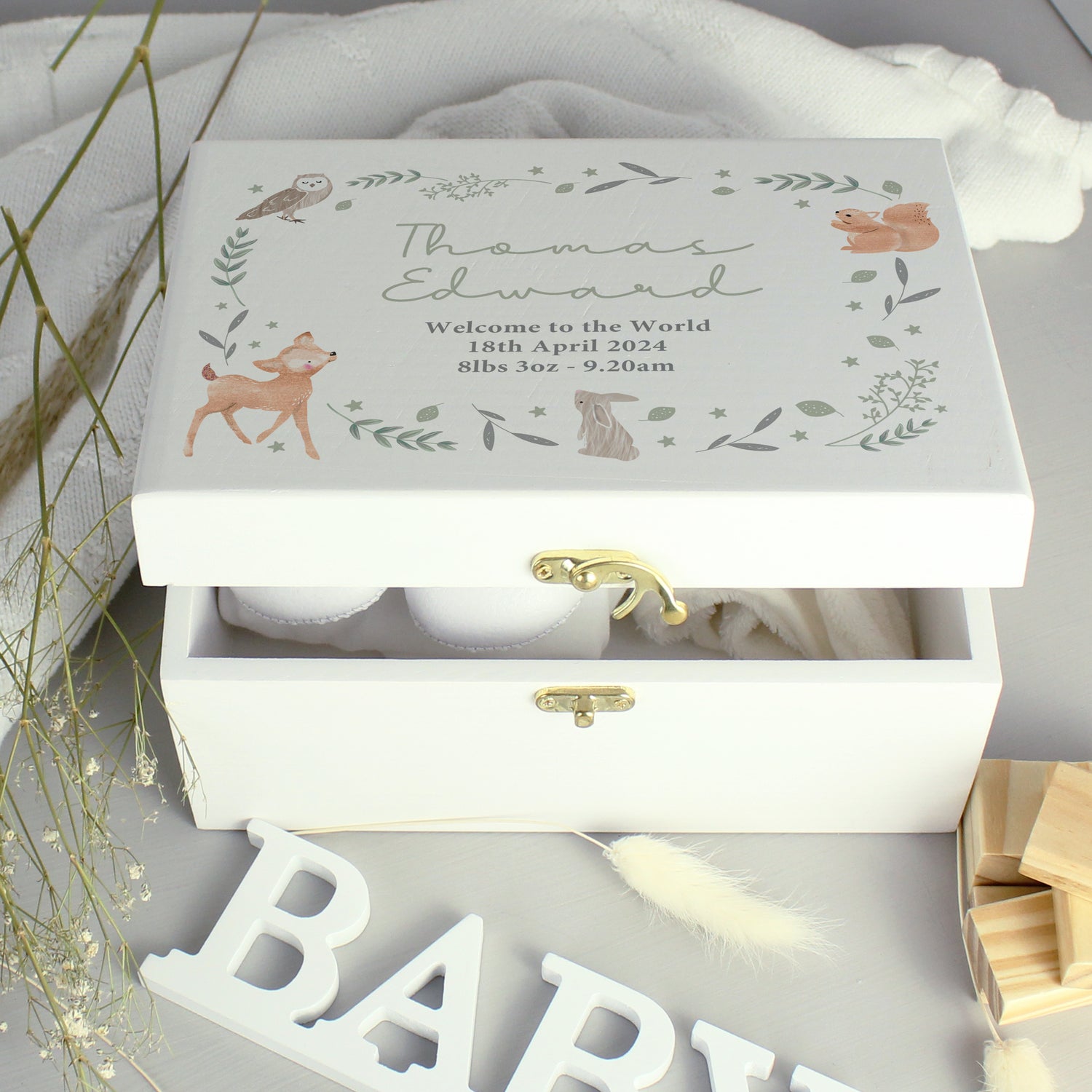 Personalised Woodland Animal Wooden Keepsake Box - gift & personalise